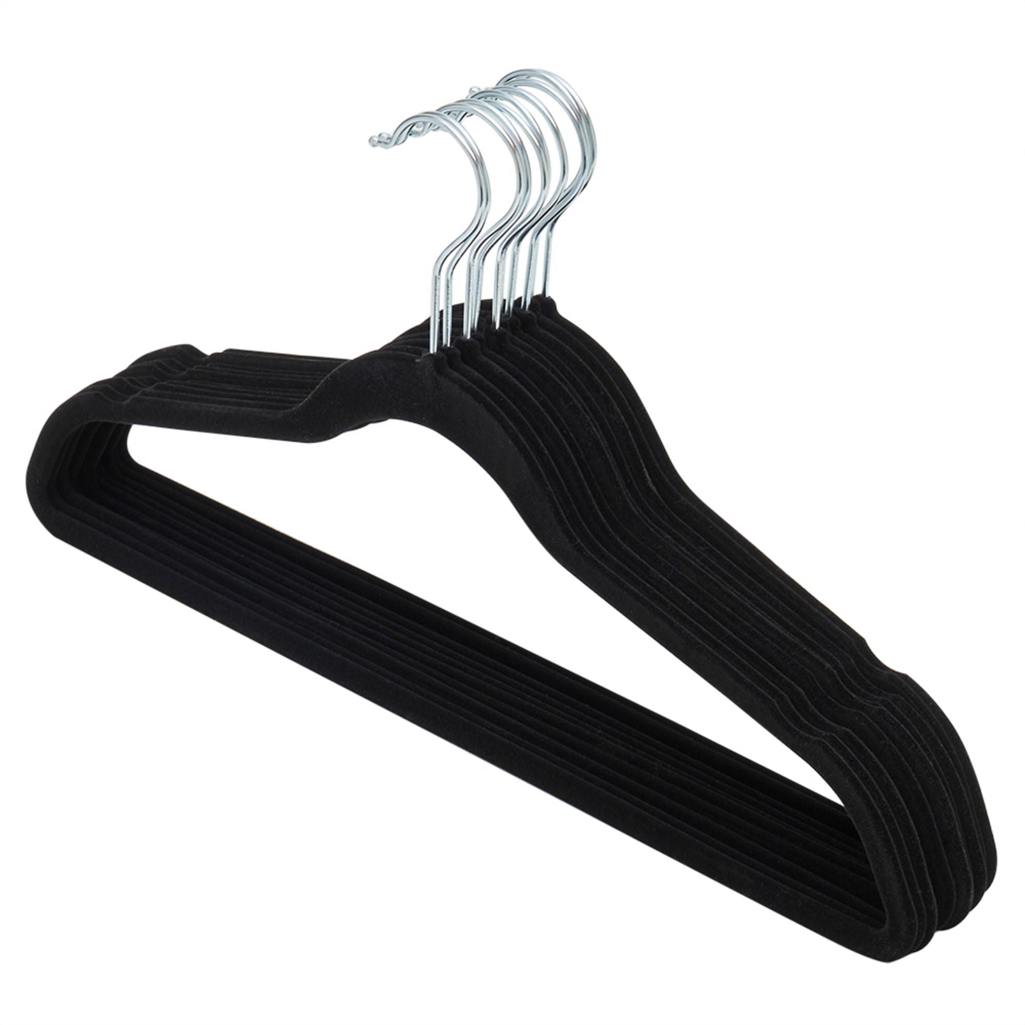 Home Basics Velvet Hangers With Clips, (Pack of 5), Black