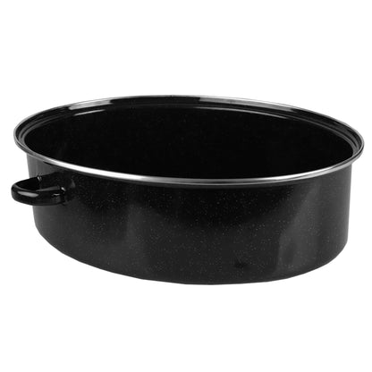 Deep Oval Natural Non-Stick 16” Enameled Carbon Steel Roaster Pan with Lid, Black