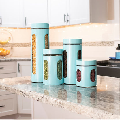 4 Piece Essence Collection Stainless Steel Canister Set, Turquoise