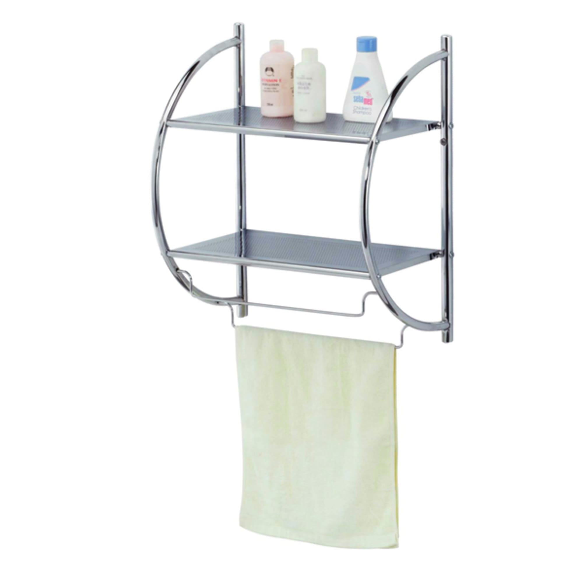 2 Tier Wall Mounting Chrome Plated Steel Bathroom Shelf with Towel