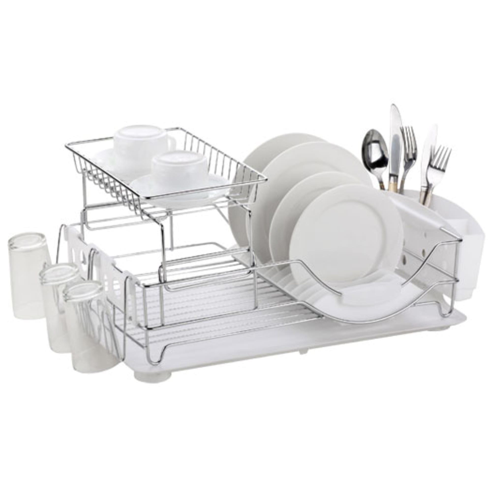 The Kitchen Sense Chrome 2 Tier Deluxe Dish Drying Rack with Drain Tray 
