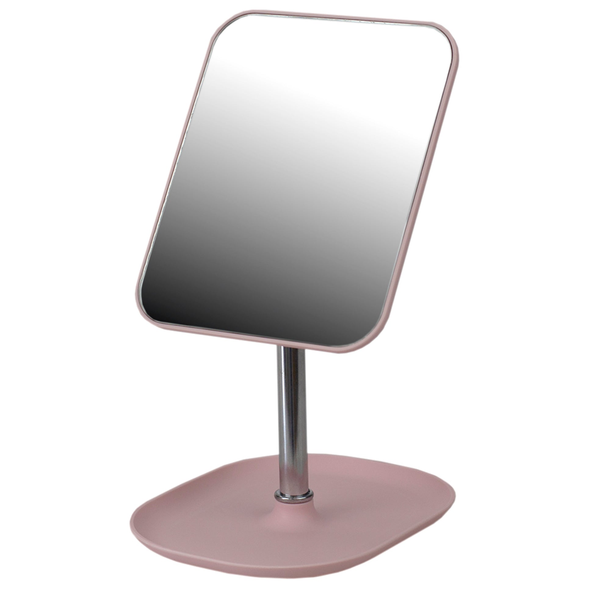 Home Basics Modern & Contemporary Double Sided Adjustable Smooth Swivel Square Makeup Mirror with Plastic Frame and Tray Base, Pink - Pink