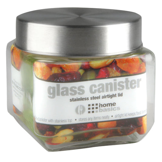 Glass Square Canister with Steel Lid