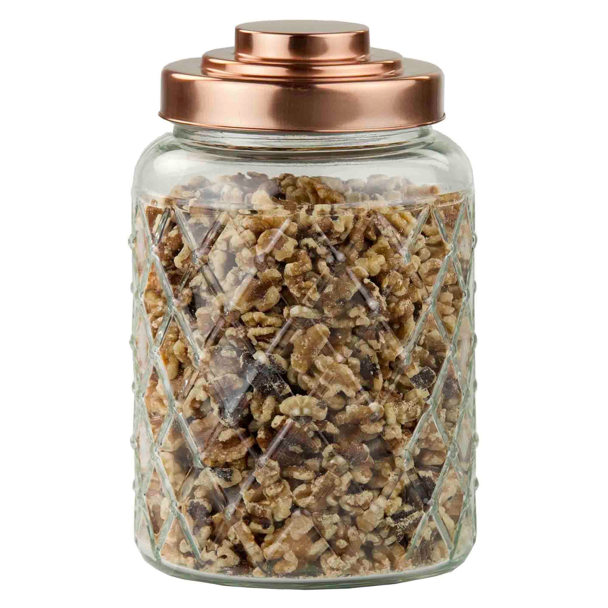 Home Basics Medium 3.4 Lt Textured Glass Jar with Gleaming Air-Tight Copper  Top, FOOD PREP