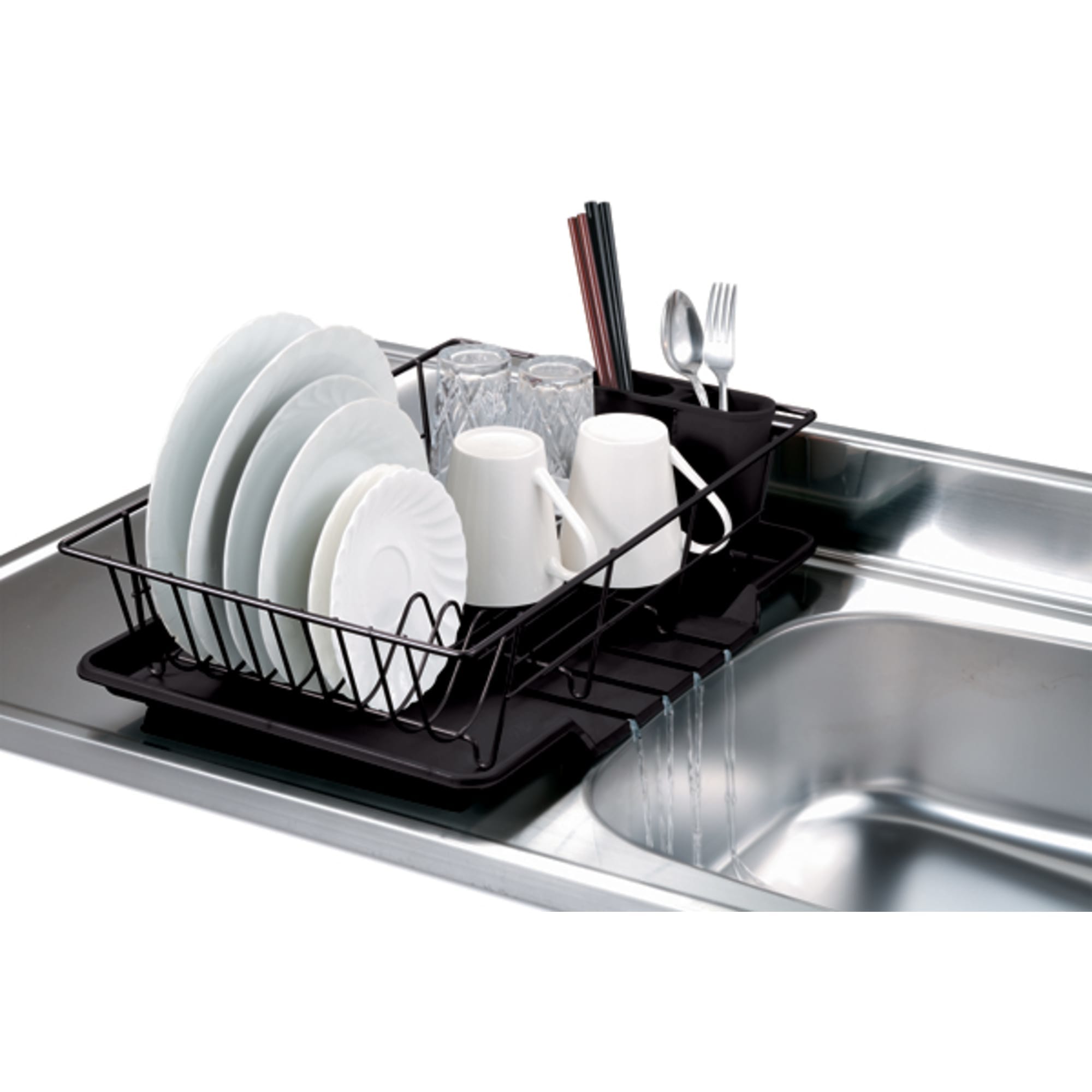 Belfry Kitchen Dish Drainer With Drip Tray,Dish Rack With Large  Capacity,Dish Drying Rack With External Cutlery Holder,Removable Draining  Board,Cup Holder,Compact Kitchen Drainers, Black
