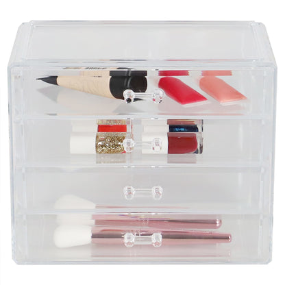 Floral 4 Drawer Plastic Cosmetic Organizer, Clear