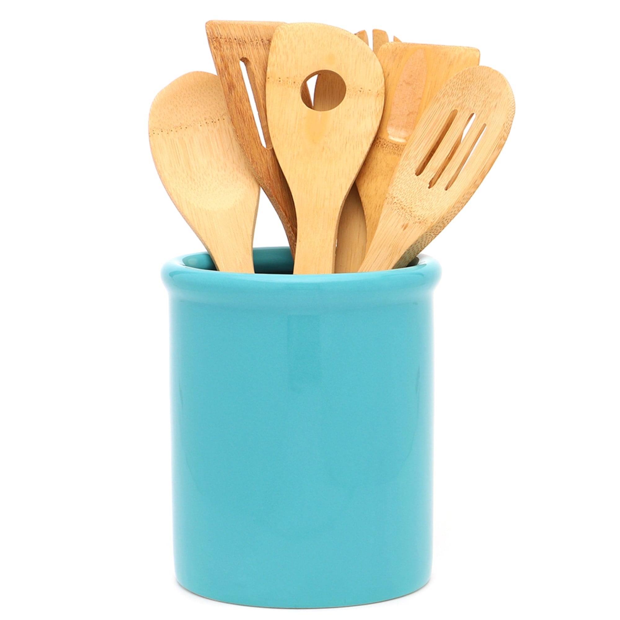 Teal Kitchen Utensil Holder, 6.7 Utensil Holder for Kitchen Counter,  Cooking Utensil Crock with Cork Bottom, Turquoise Kitchen Decor and  Accessories
