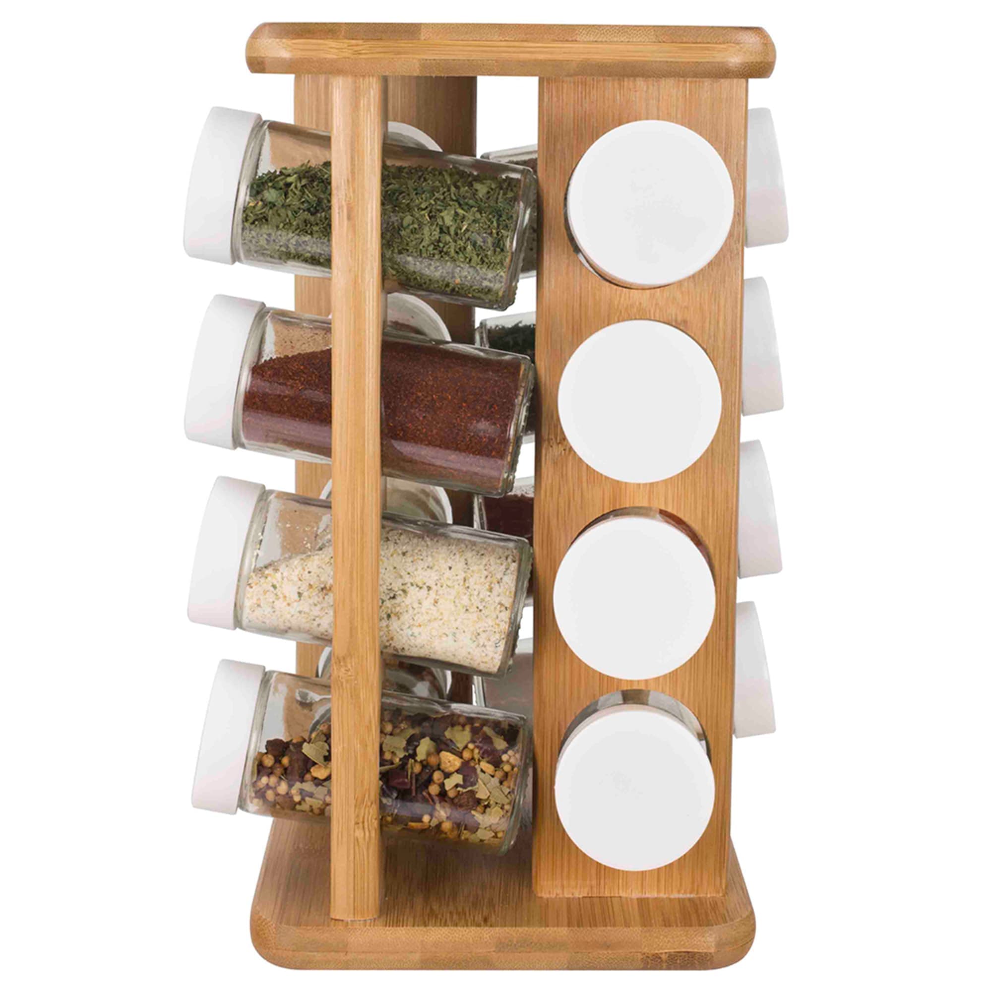 Sushineibor Spice Rack Organizer for Cabinet,3 Tier Spices and Seasonings  with 21 Empty Square Jars,Bamboo Shelf Kitchen 24 Black Labels Chalk