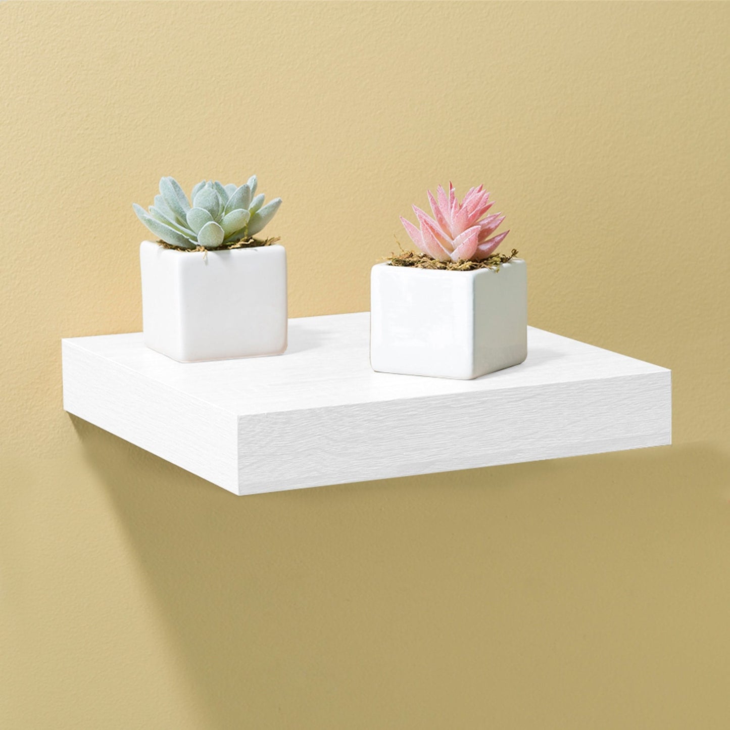 Short Rectangle Floating Wood Shelf, White