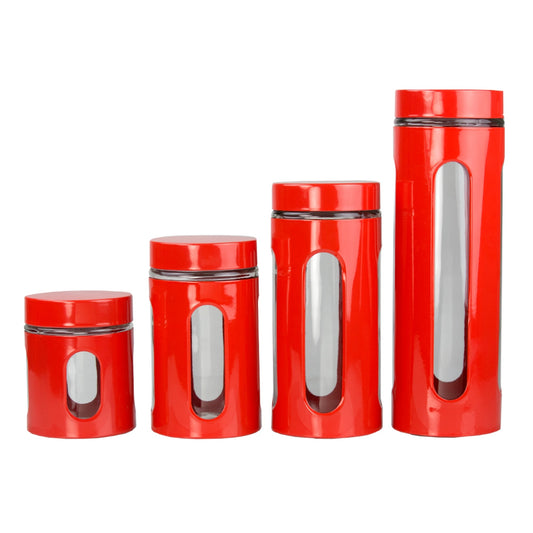 4 Piece Essence Collection Stainless Steel Canister Set, Red