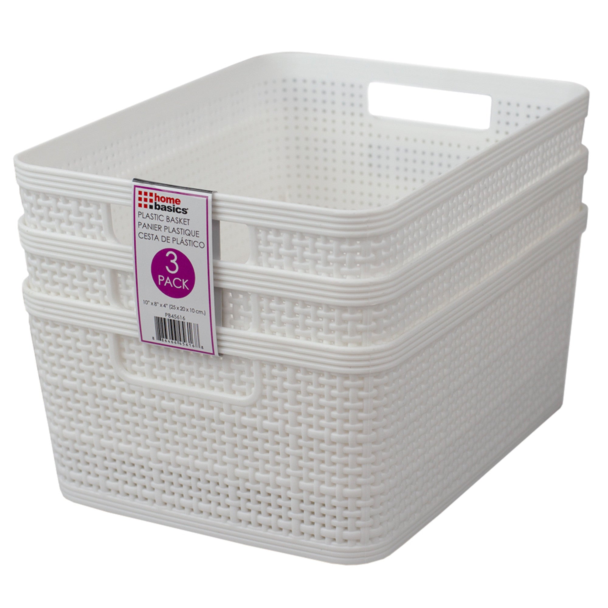 Home Basics Medium Stackable Multi-Purpose Tightly Woven Plastic Basket  with Cut-Out Handles, STORAGE ORGANIZATION