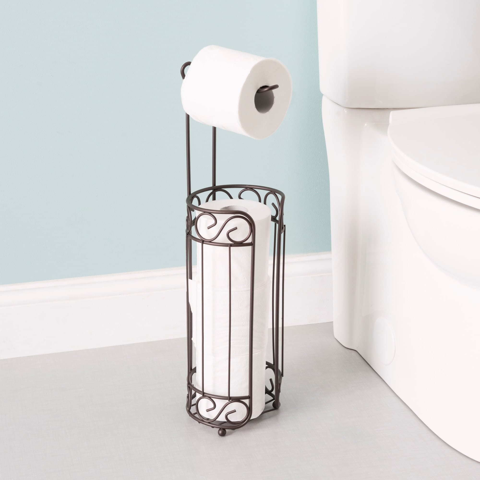 Scroll Collection Freestanding Dispensing Toilet Paper Holder, Bronze, BATH ORGANIZATION