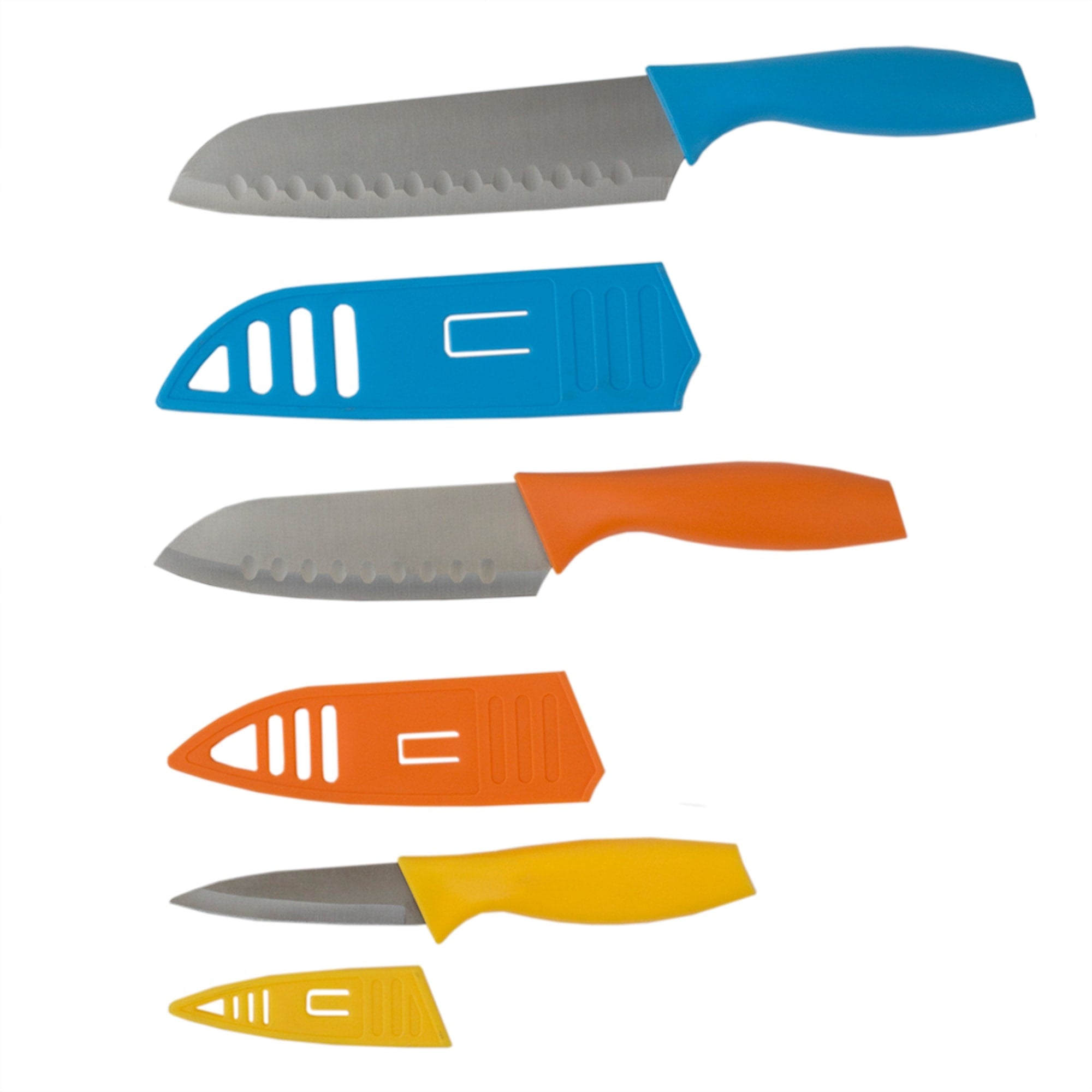 6 Stainless Steel Knife Set with Colorful Slip Covers, FOOD PREP