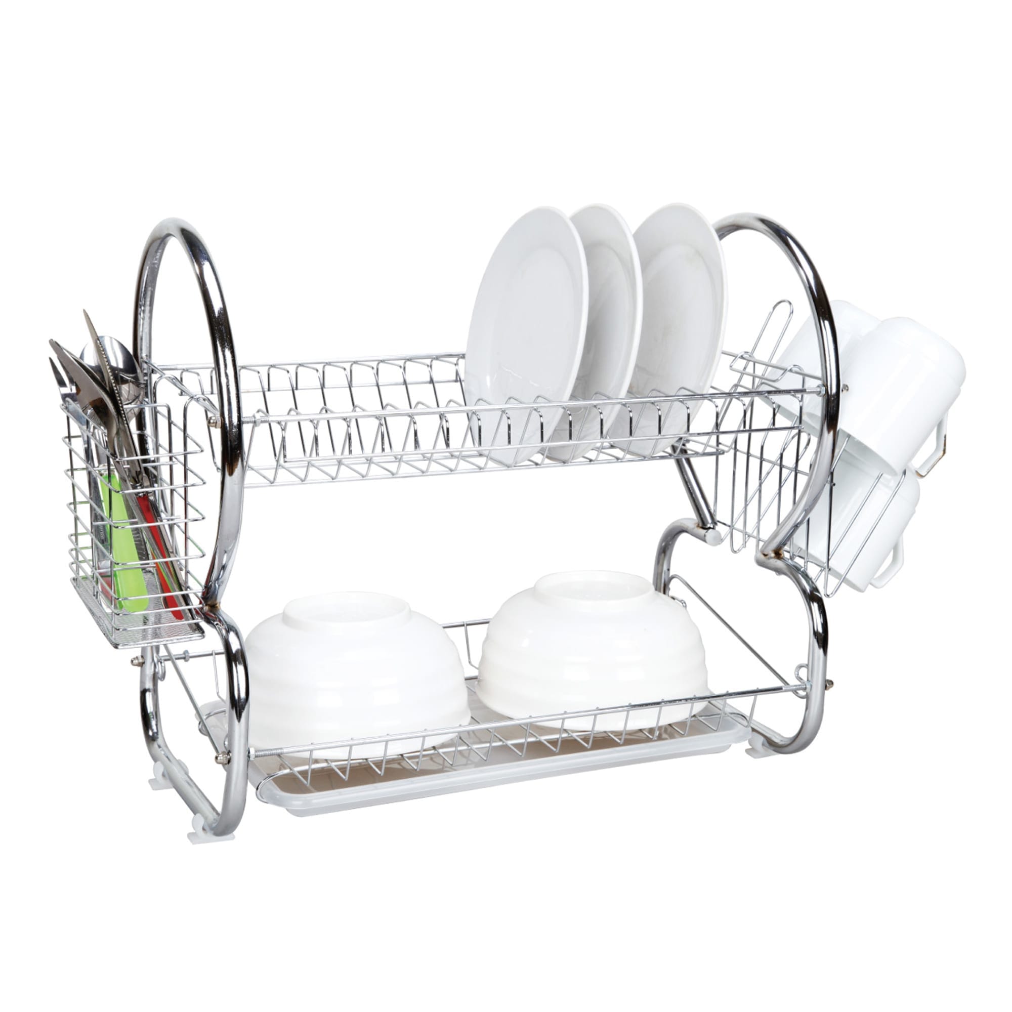 Simple Houseware 2-Tier Dish Rack with Drainboard, Chrome 