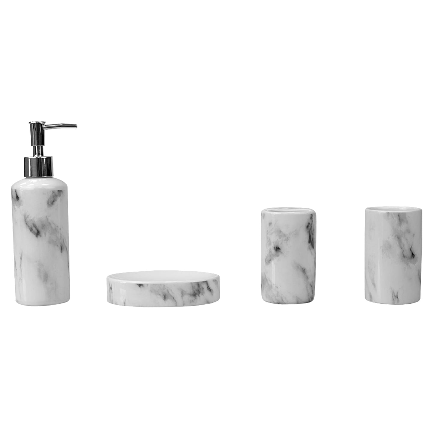 Marble Ceramic 4 Piece Bath Accessory Set, White