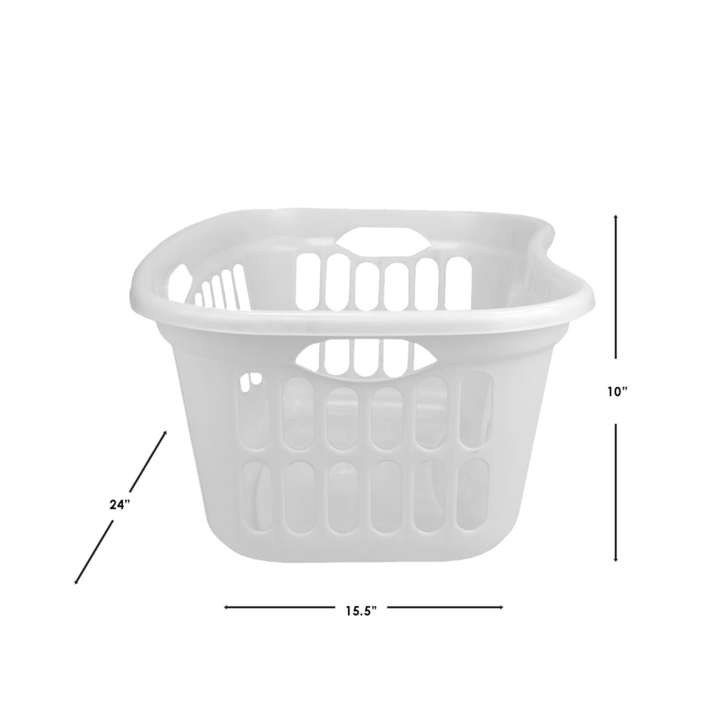 Curved Hip Holding Large Capacity Lightweight Plastic Laundry Basket with Easy Grab Handles, White