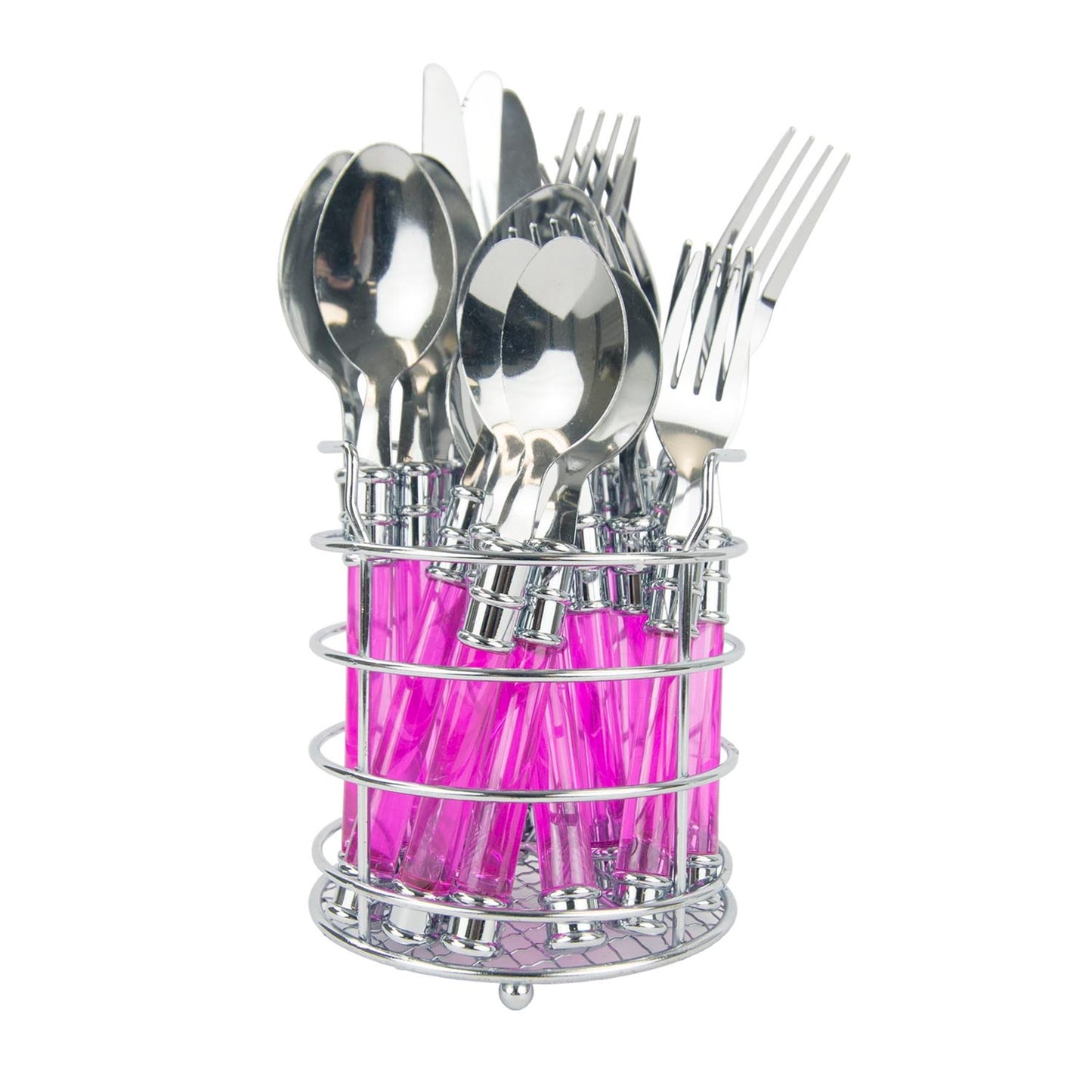 Home Basics 20 Piece Flatware Set with Caddy - Pink