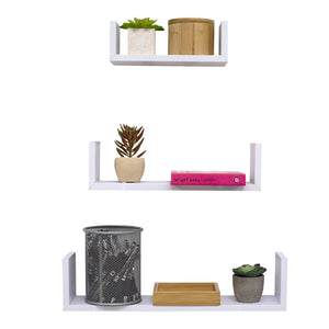 Floating Wood Shelf, (Set of 3), White