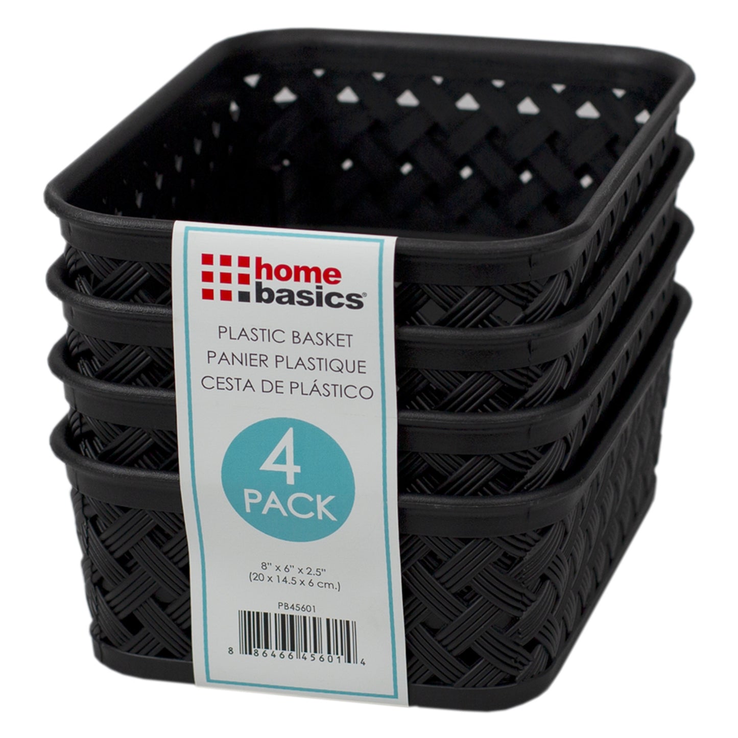 Home Basics Triple Woven 7.75" x 5.25" x 2.5" Multi-Purpose Stackable Plastic Storage Basket, (Pack of 4), Black - Black