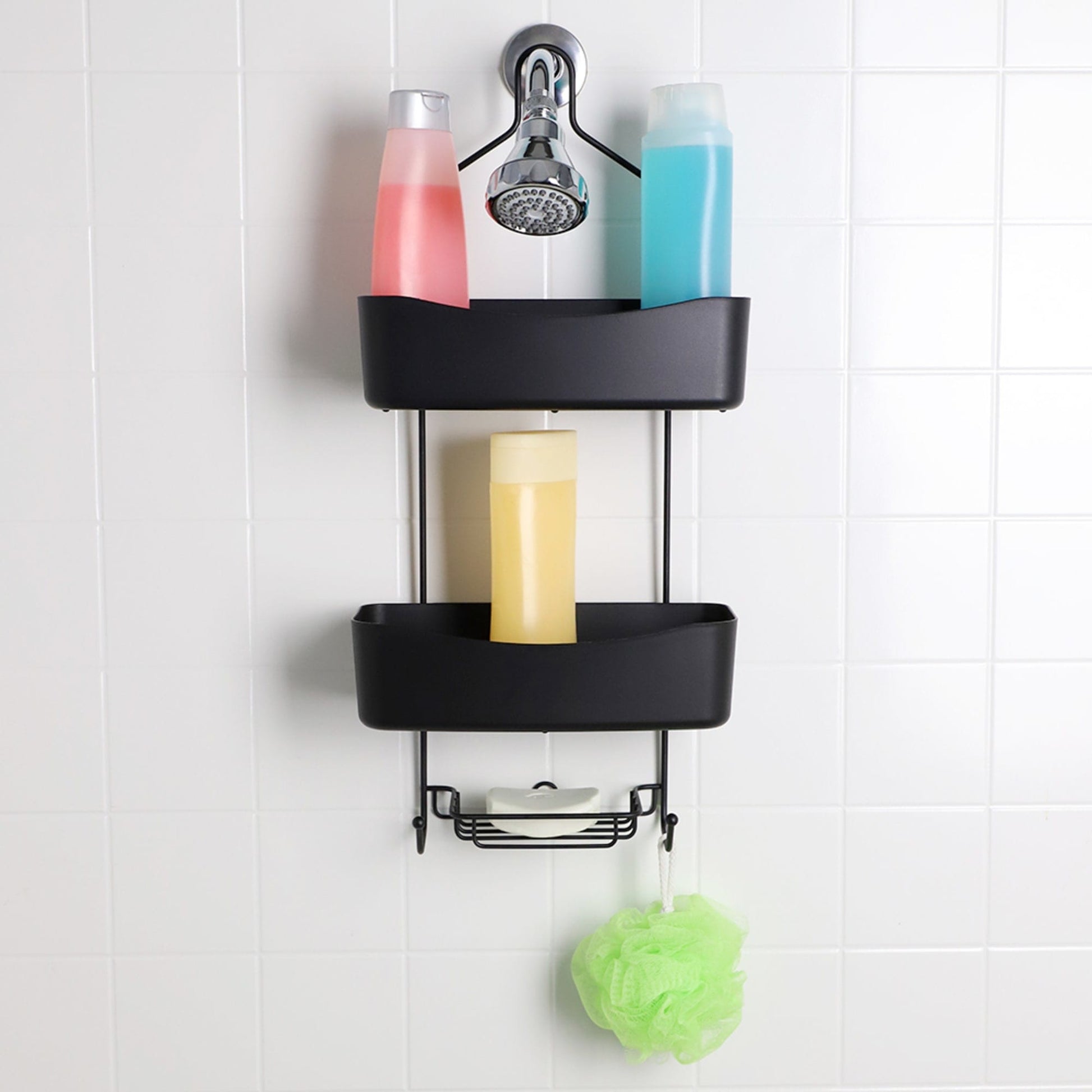Home Basics 2 Tier Heavy Weight Steel Shower Caddy with Hooks