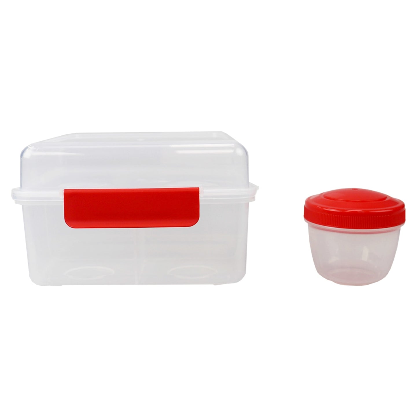 Locking Multi-Compartment Plastic Lunch Box with Small Food Storage Container, Red