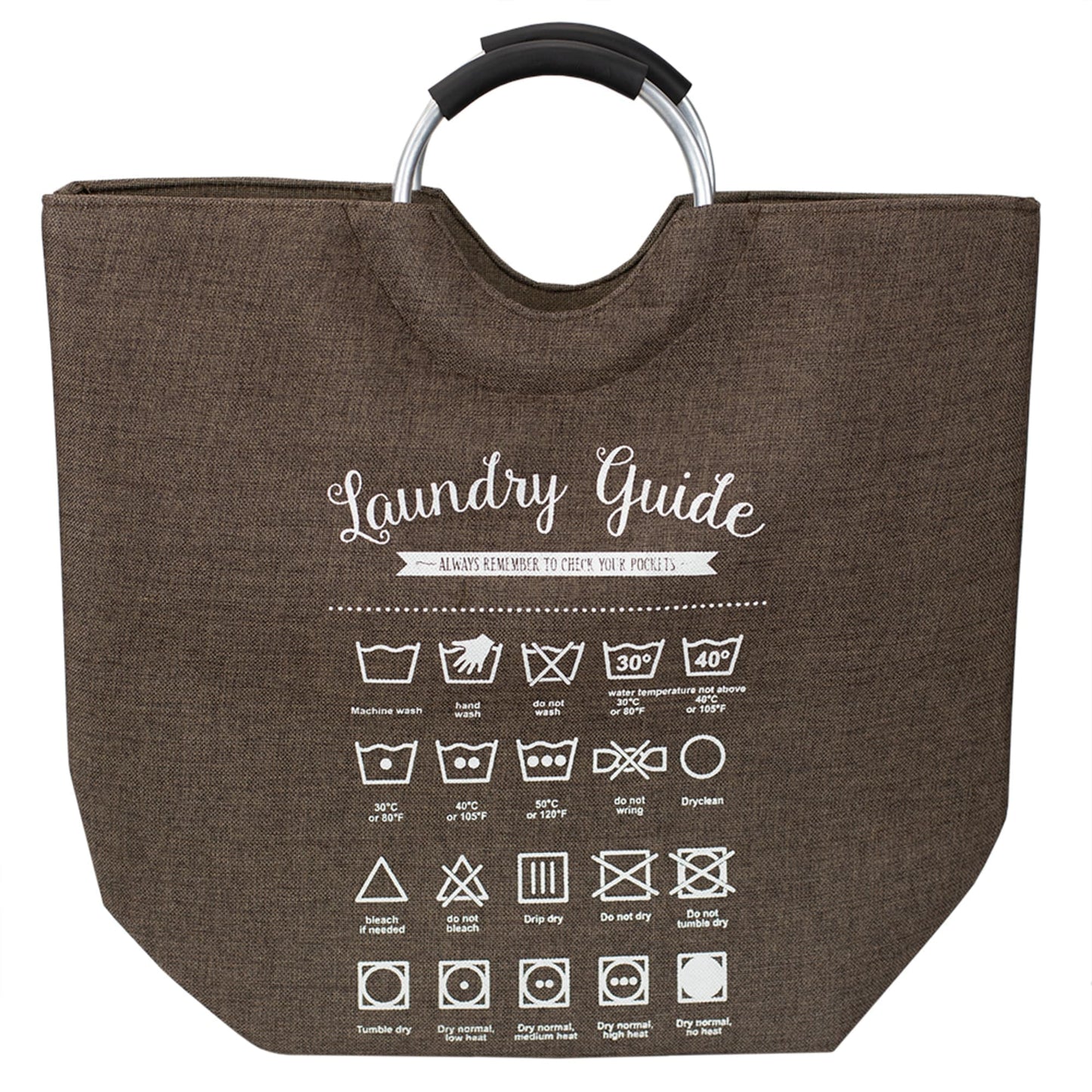 Laundry Guide Canvas Hamper Tote with Soft Grip Handles, Brown