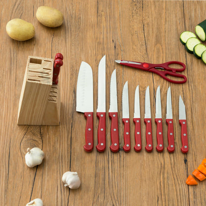 13 Piece Knife Set with Block in Red