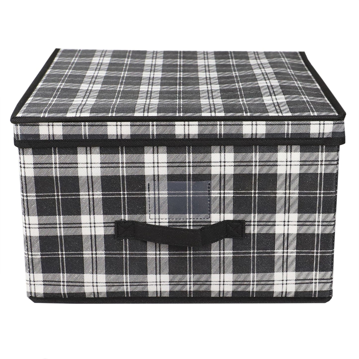 Plaid Non-Woven Jumbo Storage Box with Label Window, Black