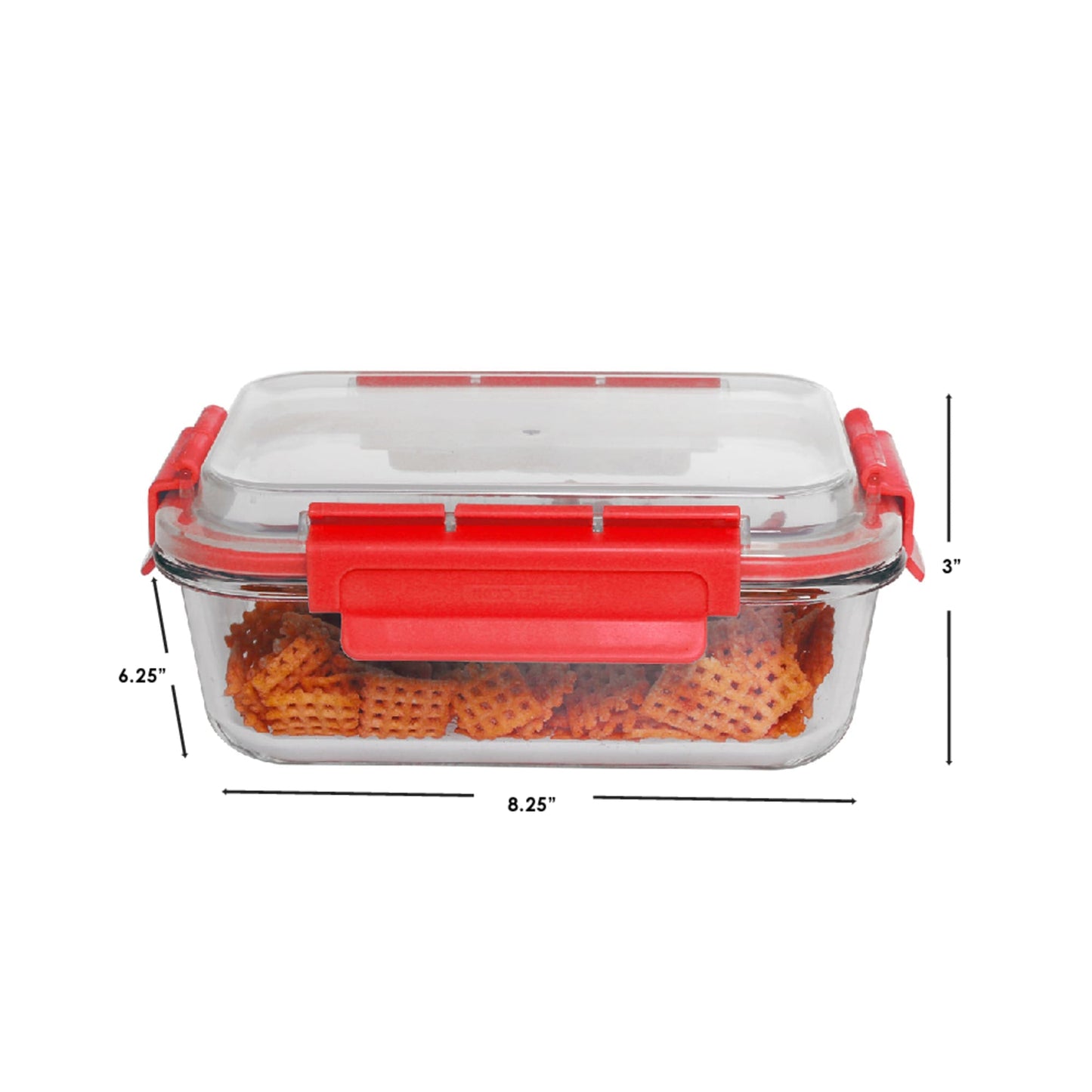 Leak Proof  35  oz. Rectangle  Borosilicate Glass Food Storage Container with Air-tight Plastic Lid, Red