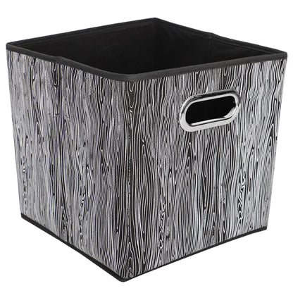 Wood Tone Collapsible Non-Woven Storage Bin with Grommet Handle, Black