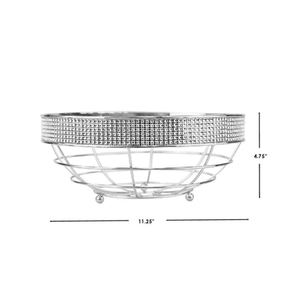 Pave Large Capacity Decorative Non-Skid Steel Fruit Bowl, Chrome