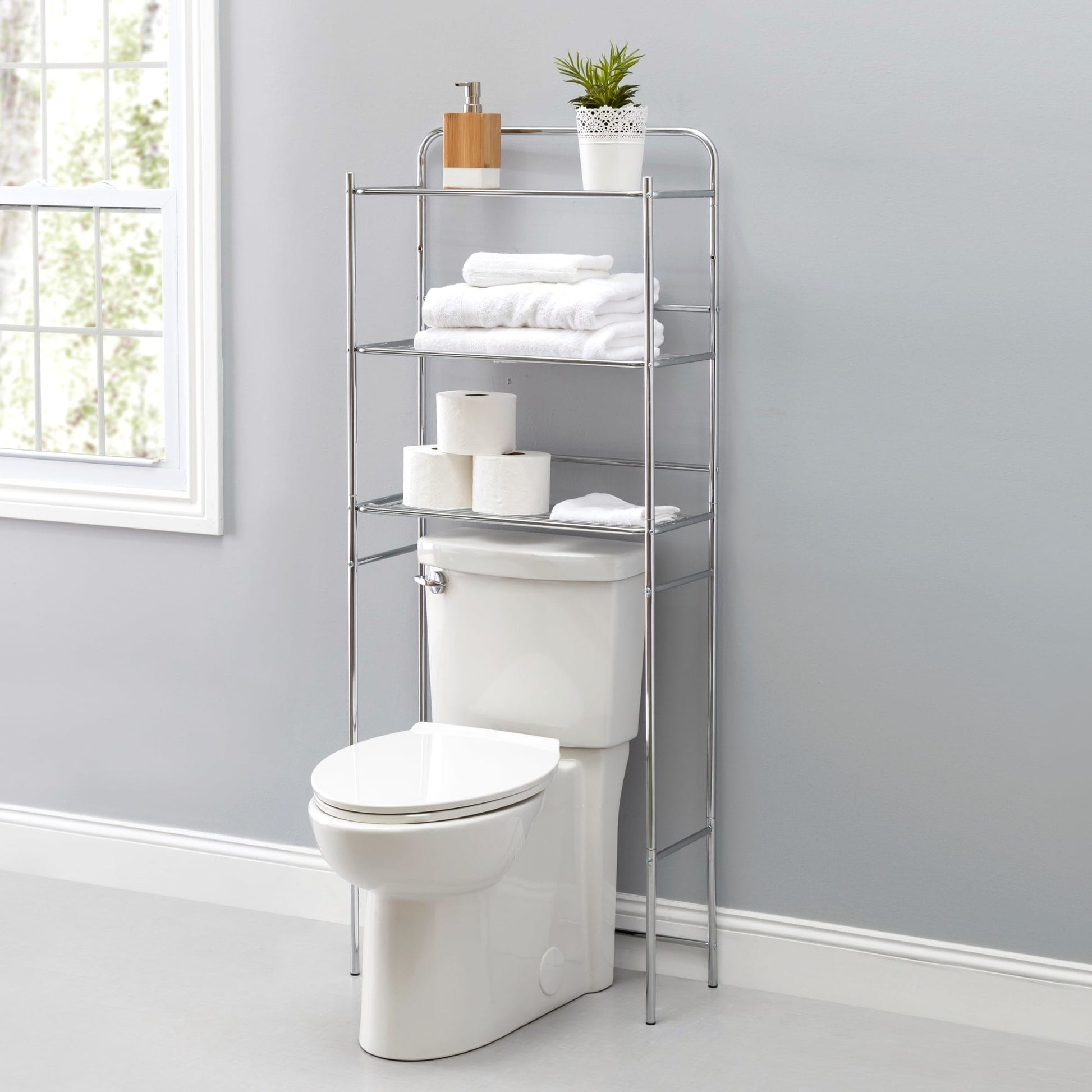 3 Tiers Bathroom Space Saver ,Over The Toilet Storage for Bath Essentials ,  Restroom Organization and Storage Shelf Over Washer and Dryer,No