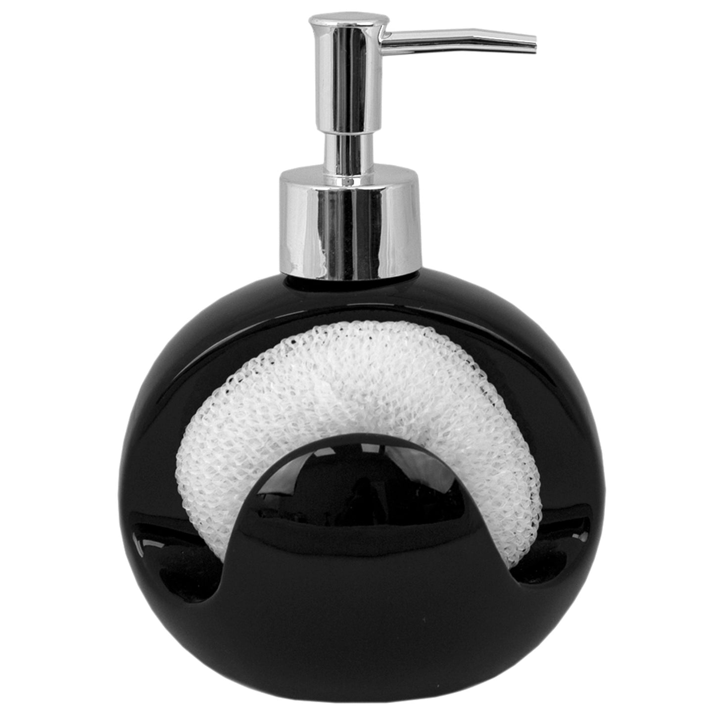 Home Basics Round 8 oz. Ceramic Soap Dispenser with Sponge - Black