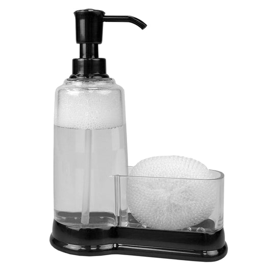 Plastic Soap Dispenser with Sponge Compartment, Black