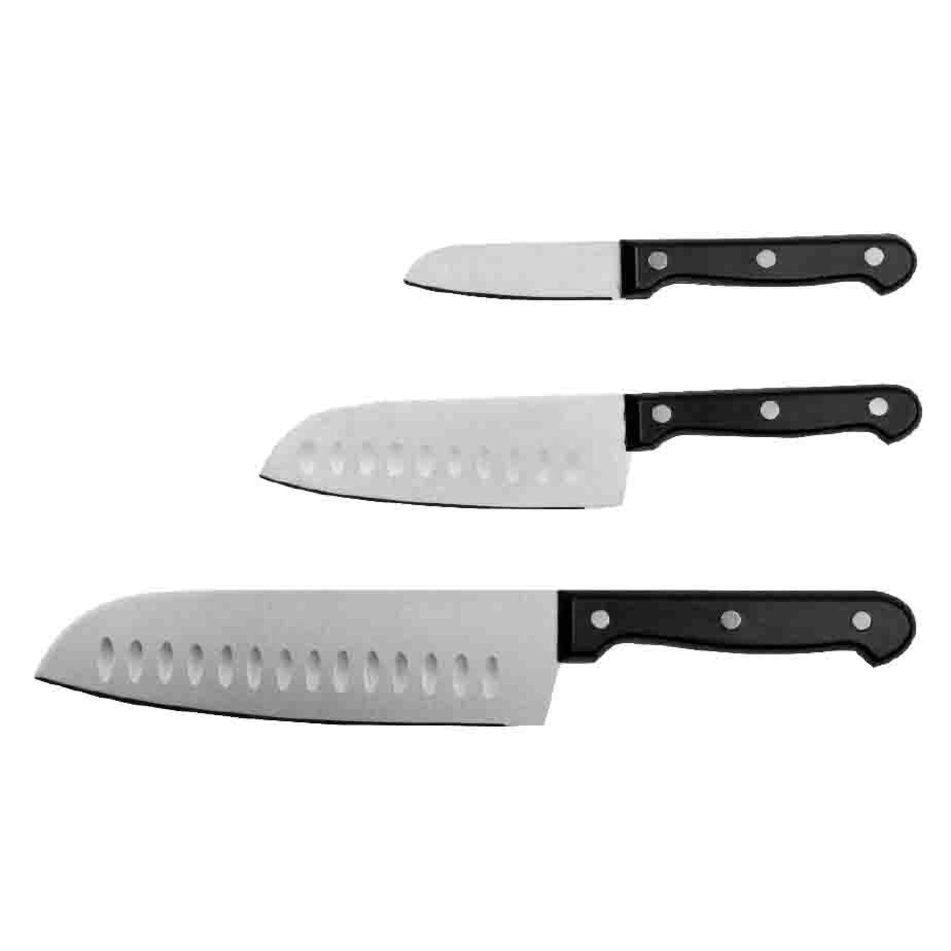 Home Basics 3 Piece Stainless Steel Santoku Knife Set, Black - Black