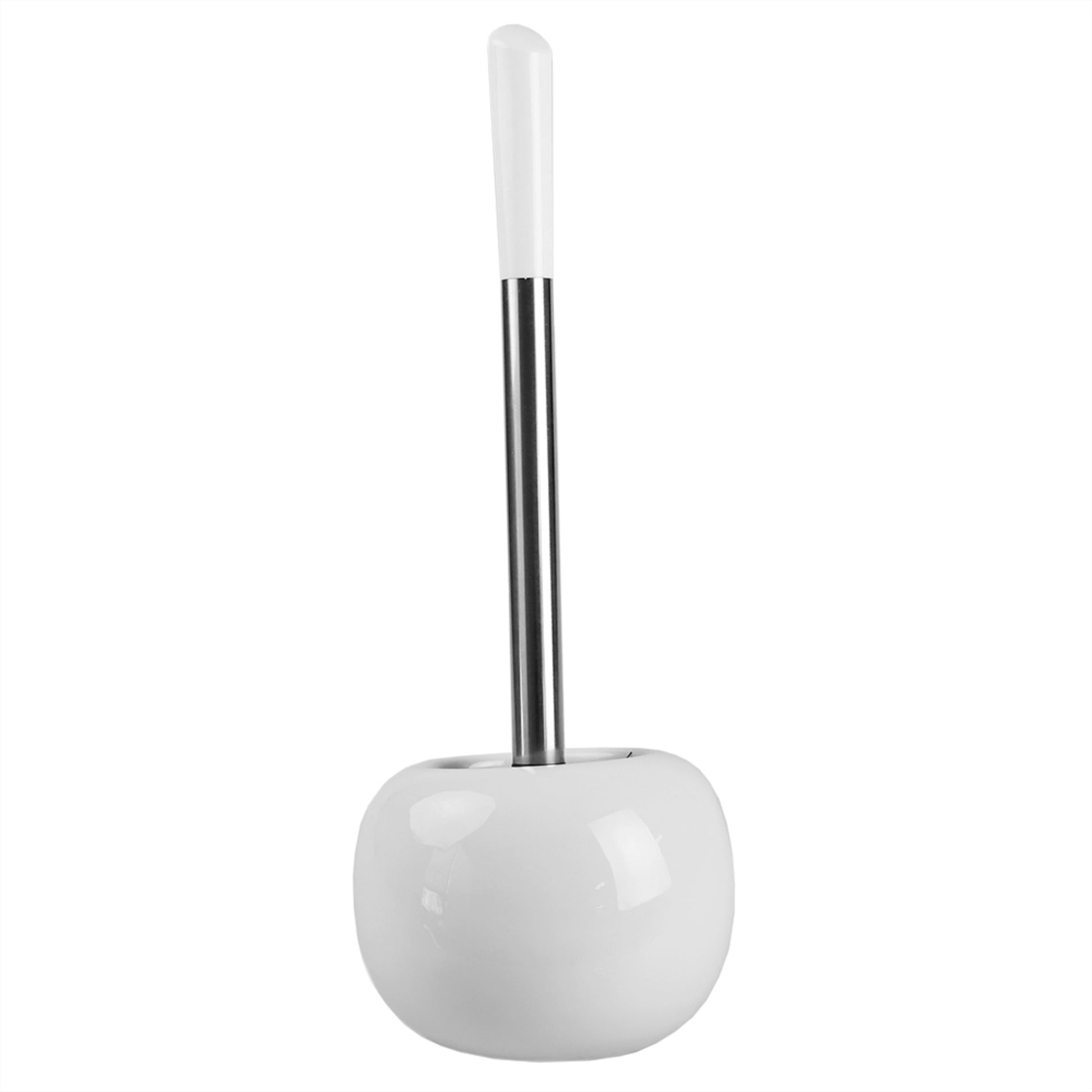 Home Basics Compact Open Top Round Ceramic Toilet Brush Holder, White - White