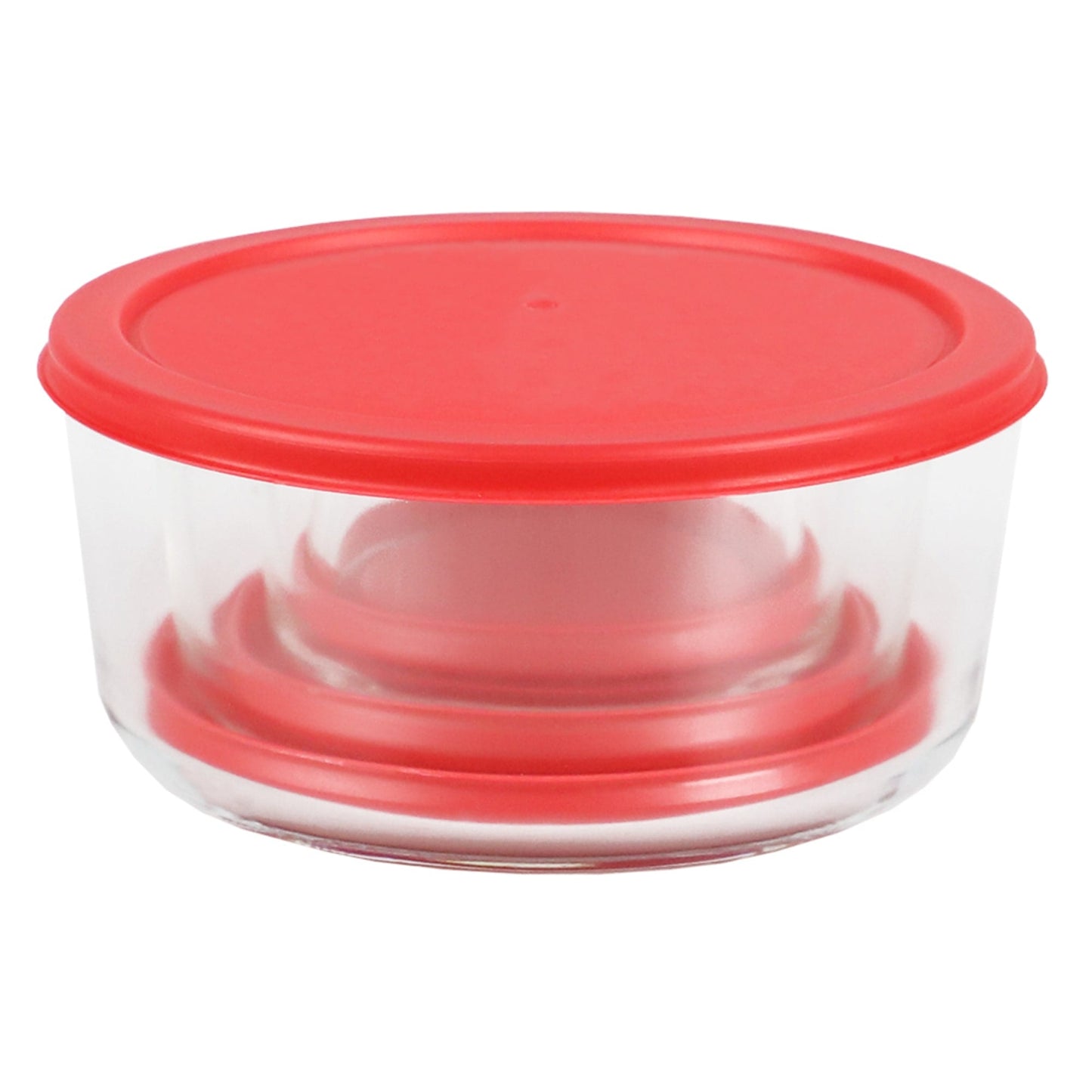 Round 8 oz. Borosilicate Glass Food Storage Container with Red Lid