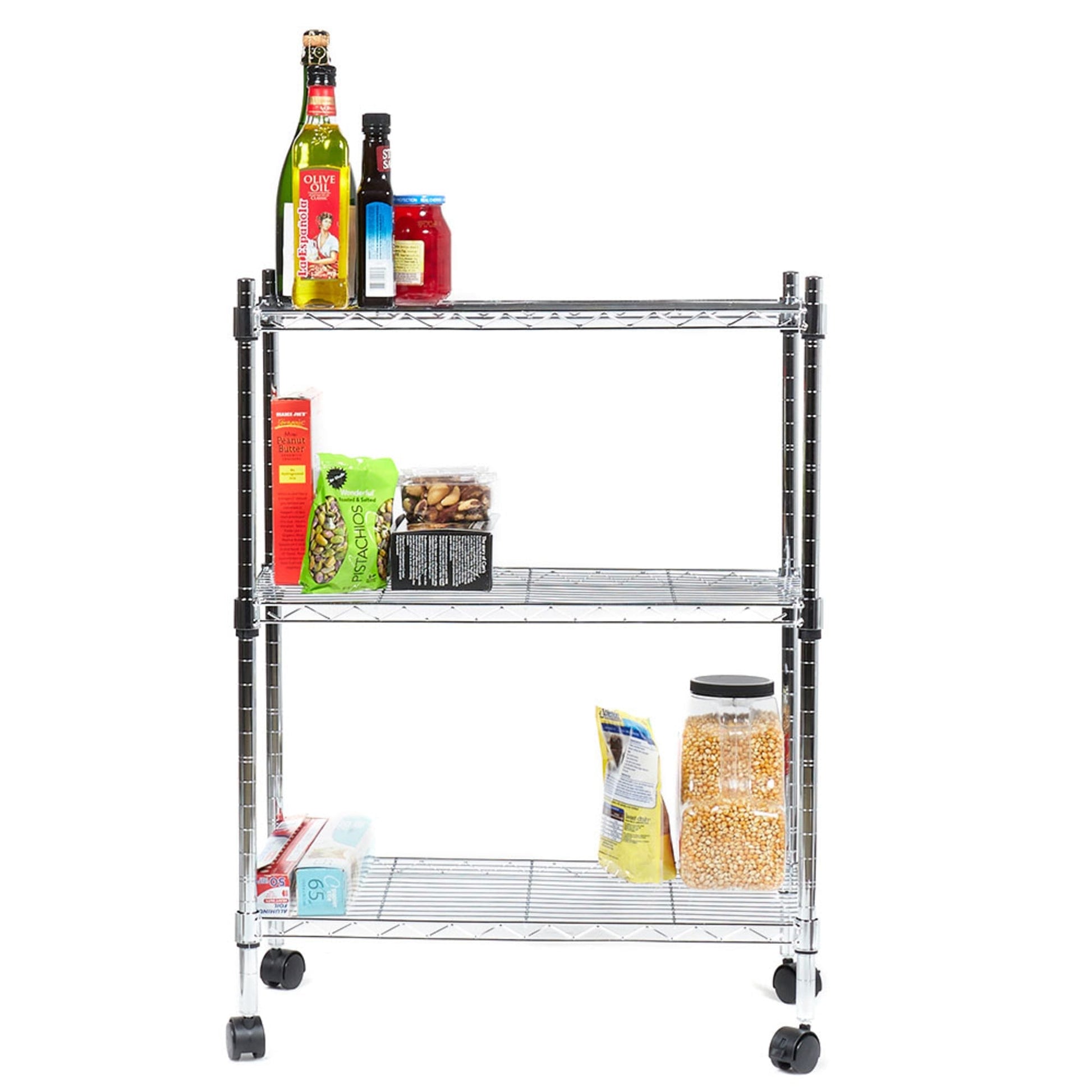 3-Shelf Shelving Unit on Wheels - Chrome