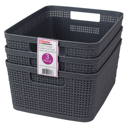 Home Basics Trellis 10" x 7.25" x 4.25" Multi-Purpose Stackable Plastic Storage Basket, (Pack of 3), Grey - Grey