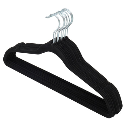 Black Flocked Velvet Slim Line Pants Hangers with Clips, Black
