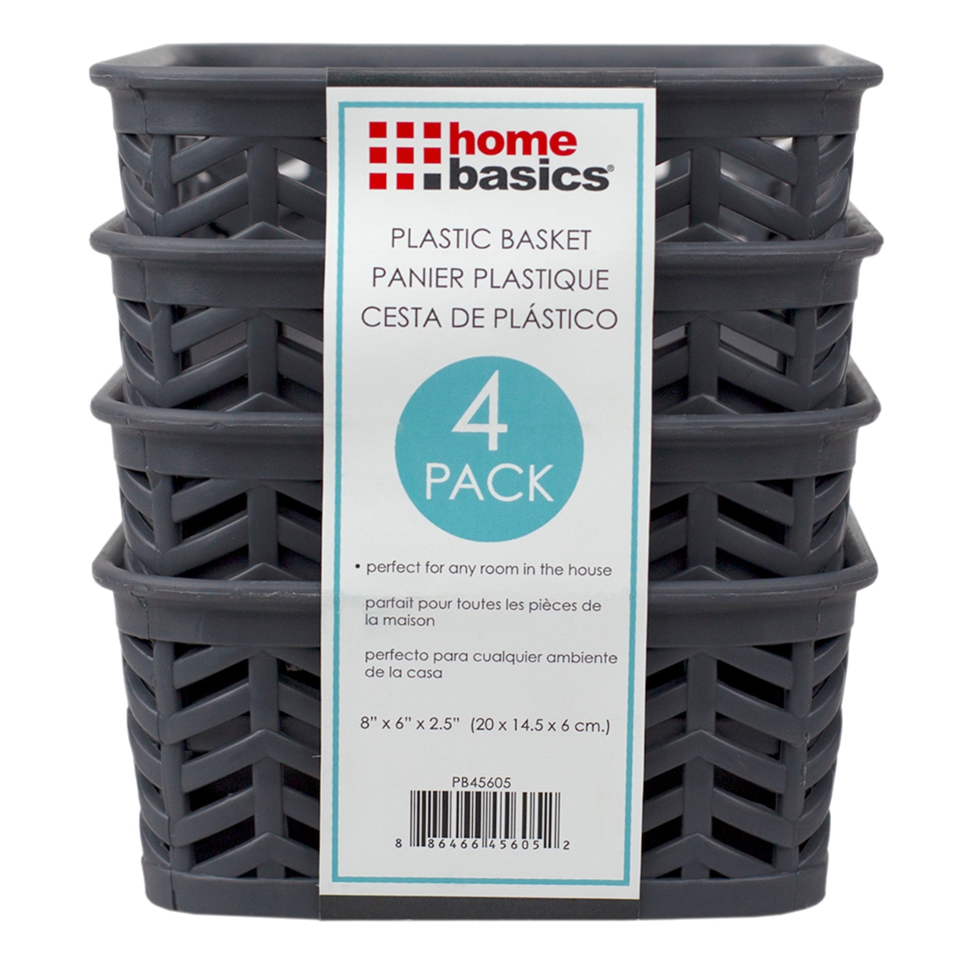 Home Basics Chevron 7.75" x 5.5" x 2.5" Multi-Purpose Stackable Plastic Storage Basket, (Pack of 4), Grey - Grey