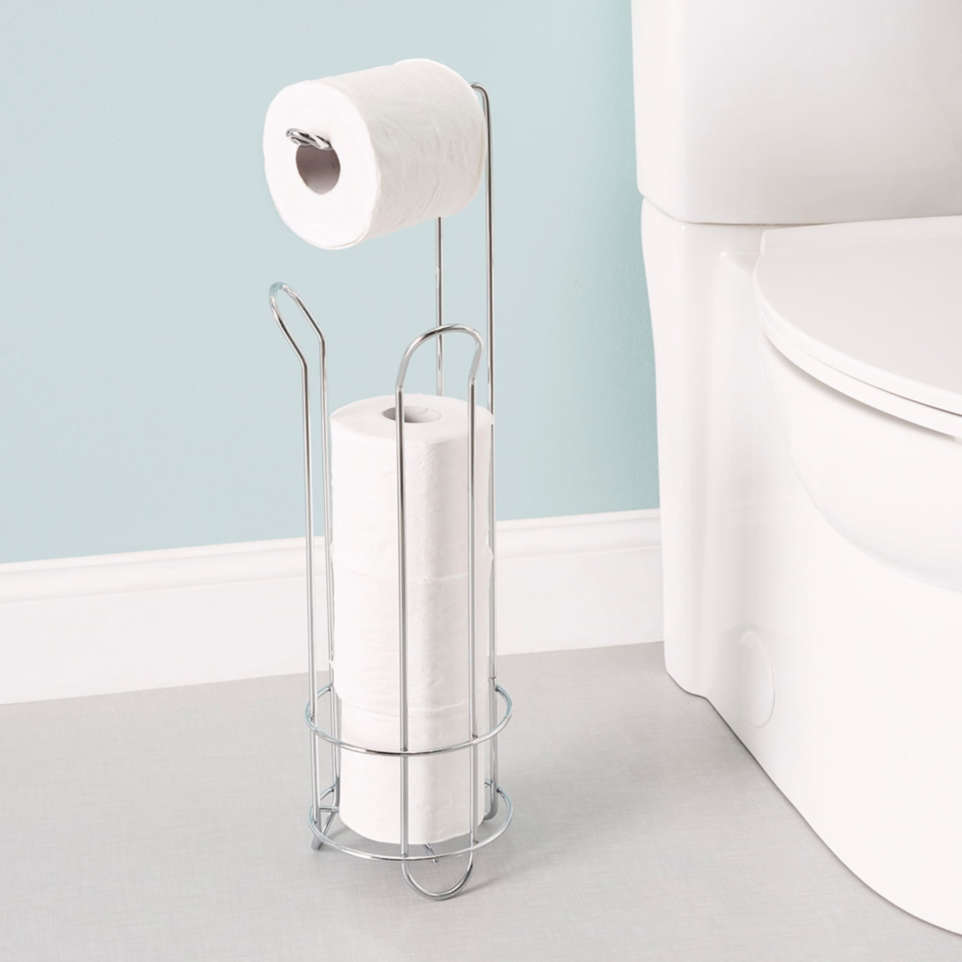 Toilet Paper Roll Holder Floor Free Standing Stainless Steel Chrome  Bathroom