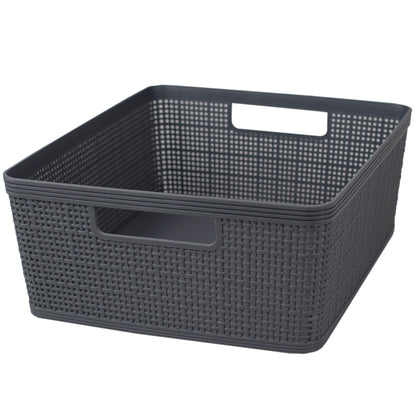 Home Basics Trellis Large Plastic Storage Basket with Cut-Out Handles, Grey - Grey
