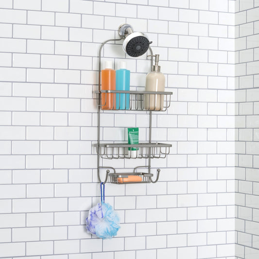 Home Basics Unity 2 Tier Shower Caddy with Bottom Hooks and Center Soap Dish  Tray, SHOWER