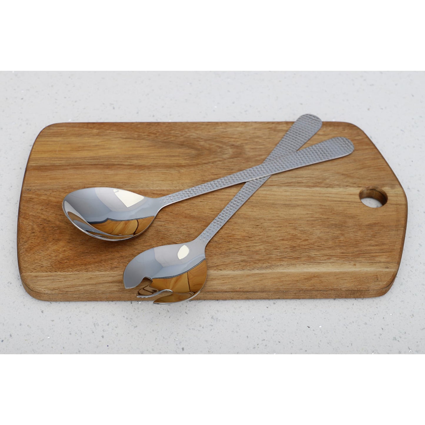 2 Piece Stainless Steel Hosting Serving Set with Hammered Finish Handles, Silver