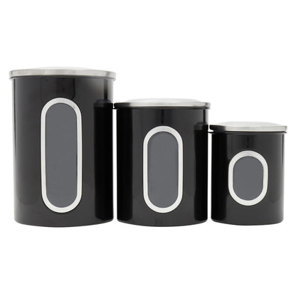 3 Piece Stainless Steel Top Canisters with Windows, Black