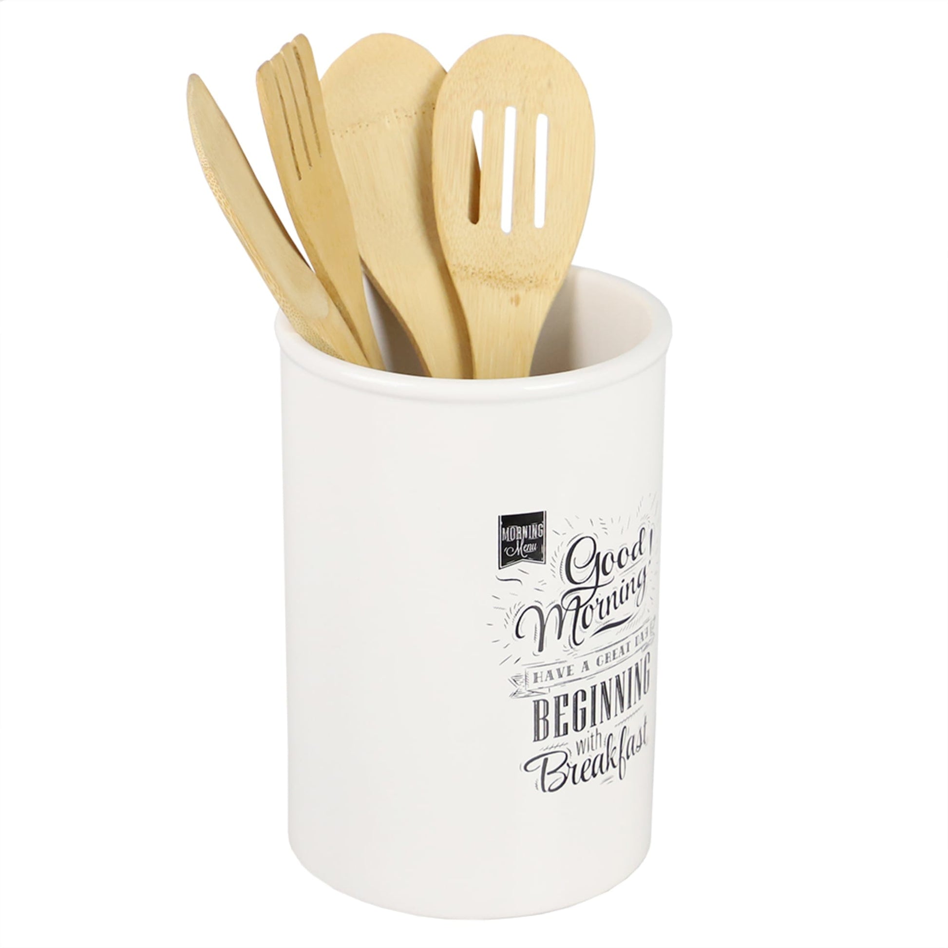 White & Brown Ceramic Kitchen Utensils Crock Holder – MyGift