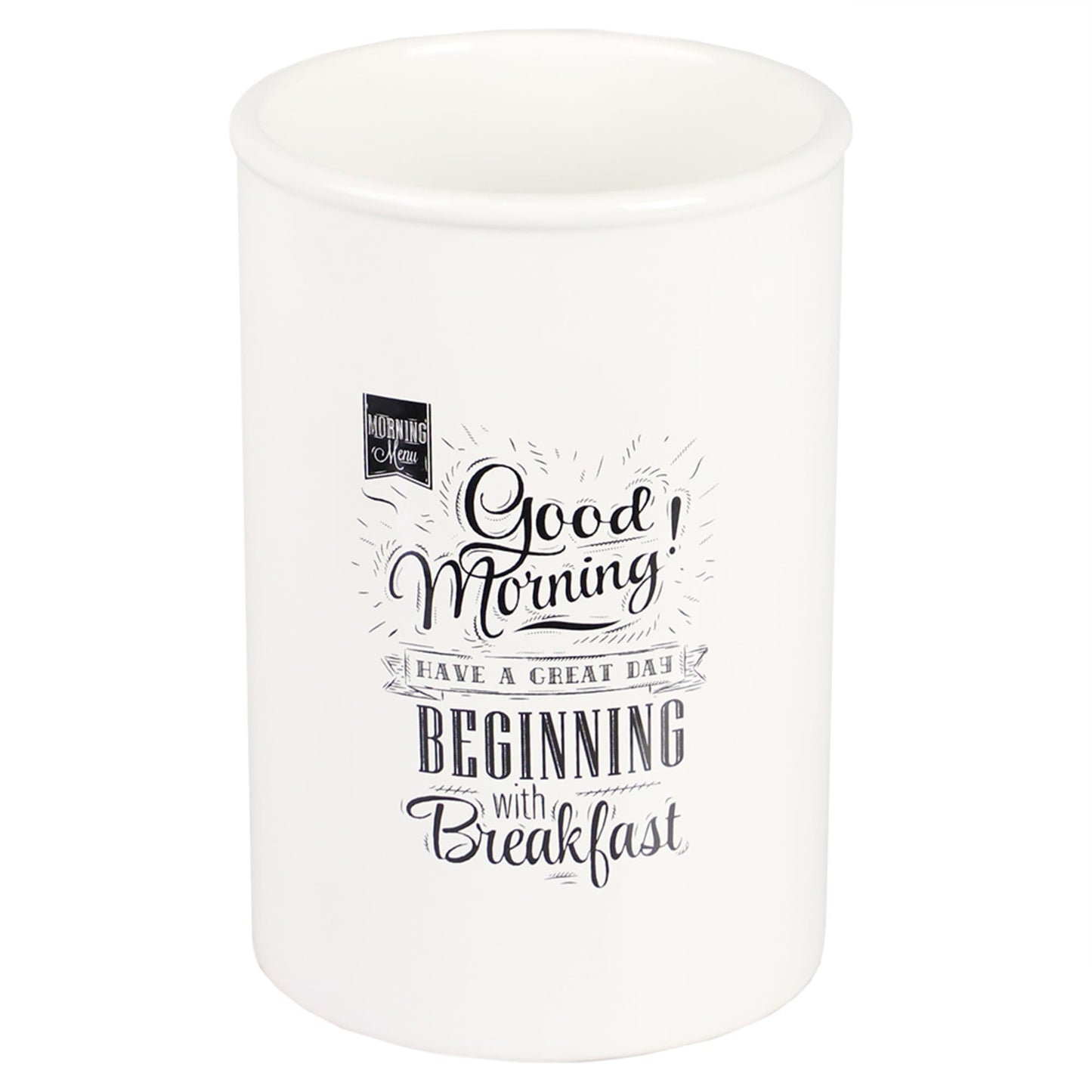 Breakfast Ceramic Utensil Crock, White