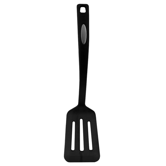 Flexible Nylon Non-Stick Slotted Spatula with Curved Handle, Black