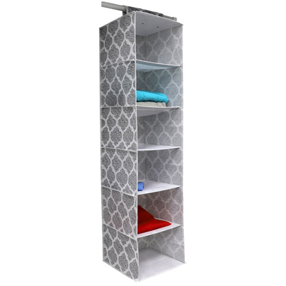 Arabesque 6 Shelf Non-woven Hanging Closet Organizer, Grey